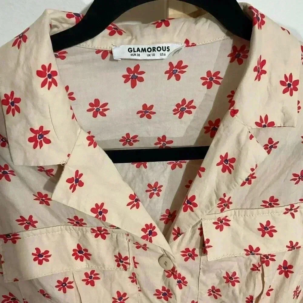 Glamorous Stone red Daisy tie waist button front jumpsuit US size 6 ￼ - Picture 3 of 12